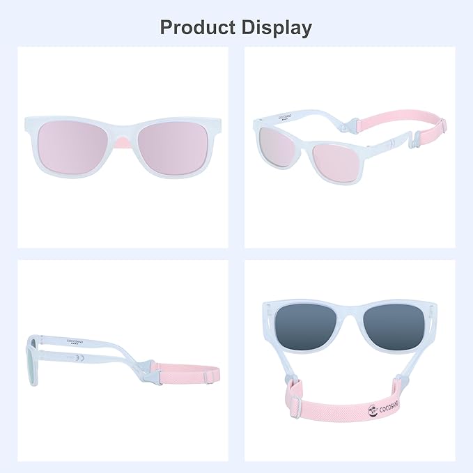 COCOSAND Flexible Baby Sunglasses with Strap Polarized UV Protection for Toddler Infant Newborn Boy Girl Age 0-24 Months