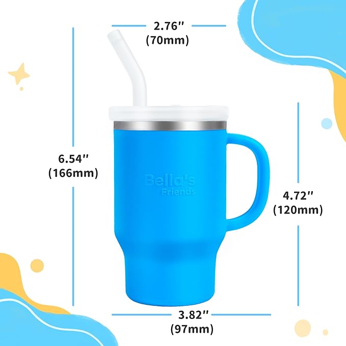 Bella's Friends Handy Mini Tumbler – Adorable 9 oz Sippy Cup for Toddlers 1-3 years old, Flexible Straw, Stainless Interior & Silicone Body, Leak‑Proof, Dishwasher Safe, Ideal for Travel or At Home