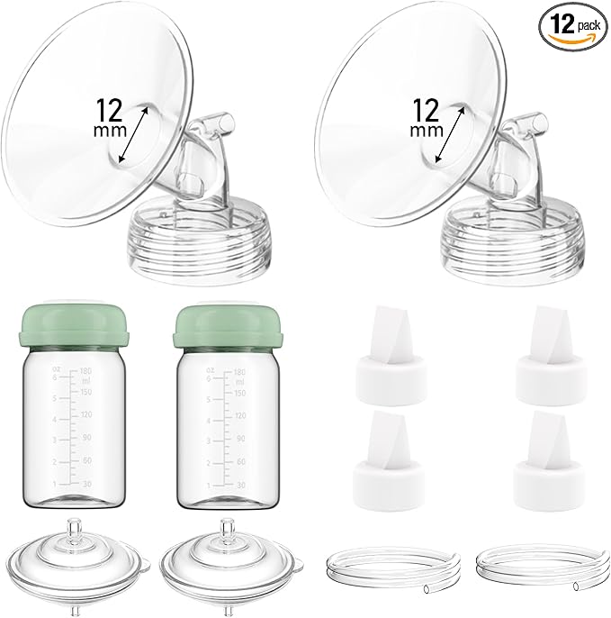 Breast Pump Parts Compatible with Spectra S1/S2/9 Plus/Synergy Gold, Full Set Replacement Parts for Spectra Include 12mm Flange, Duckbill Valve, Backflow Protector, Tubing, Bottle, Not Original Parts