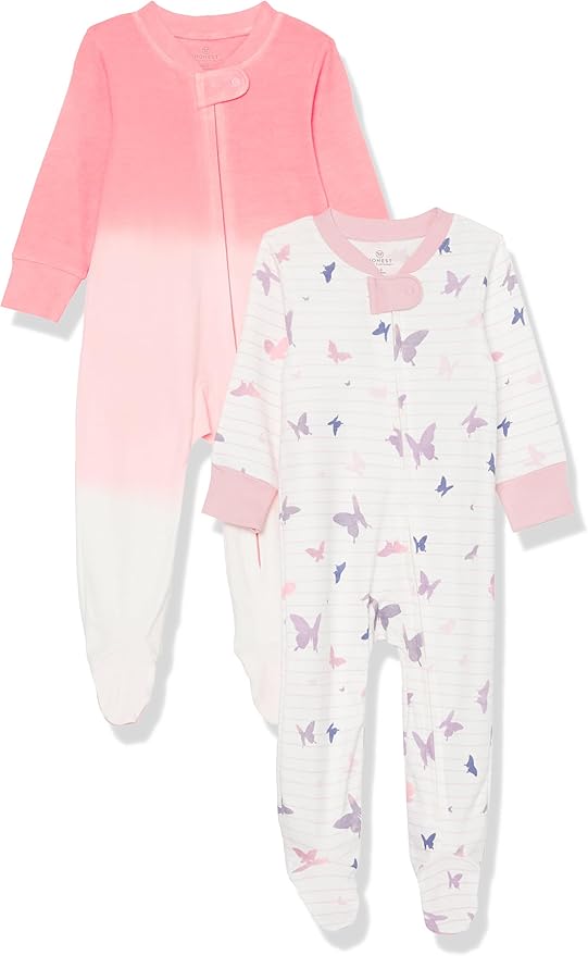 HonestBaby Sleep and Play Footed Pajamas One-Piece Sleeper Jumpsuit Zip-Front PJs 100% Organic Cotton for Baby Girls