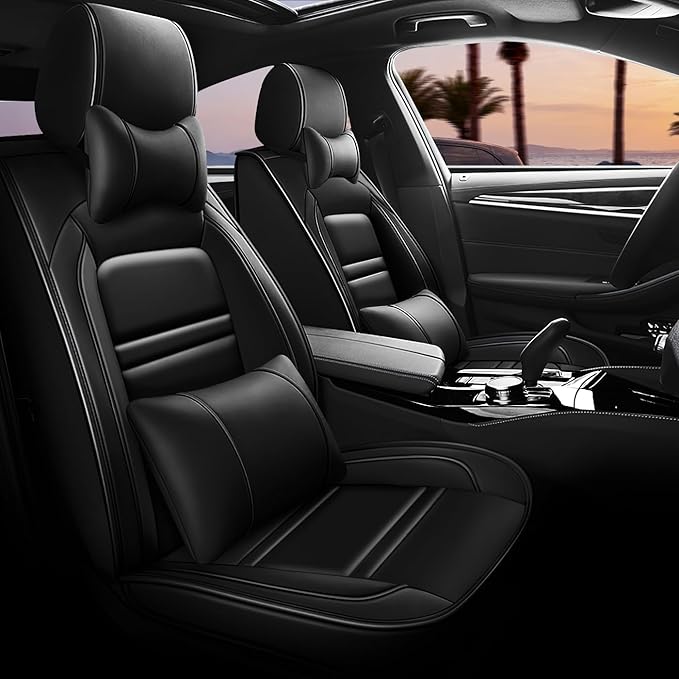 Car Seat Covers for Nissan Car Versa 2007-2025 | 5-Seats Seat Covers, Waterproof Seat Protectors, Automotive Seat Covers (Full Set with Pillow,Black)