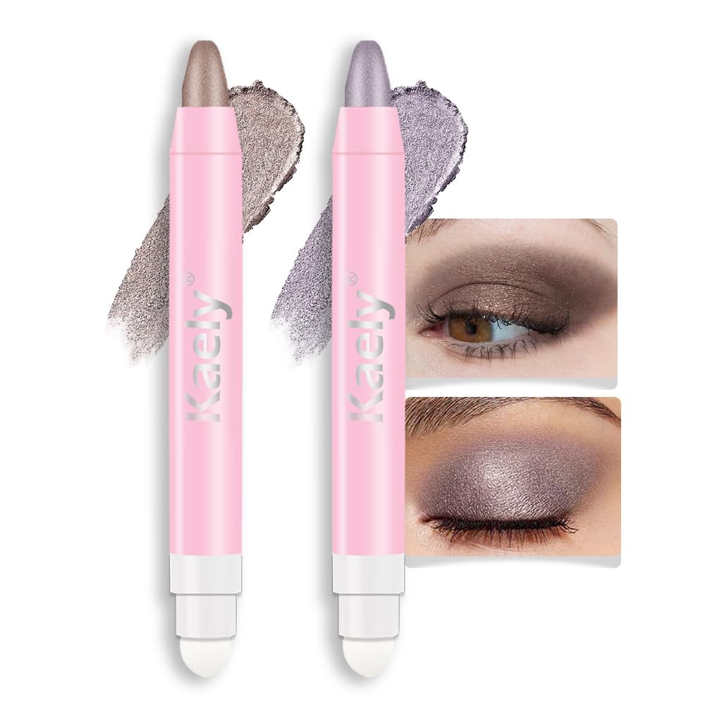 evpct 2Pcs Cream Eye Shadow Brightener Sticks Set for Eyes Waterproof, Taupe Smoky Amethyst Shimmer Cream Eyeshadow Applicator Stick Long Lasting Pigmented Eye Makeup sombras en crema para ojos 19+24
