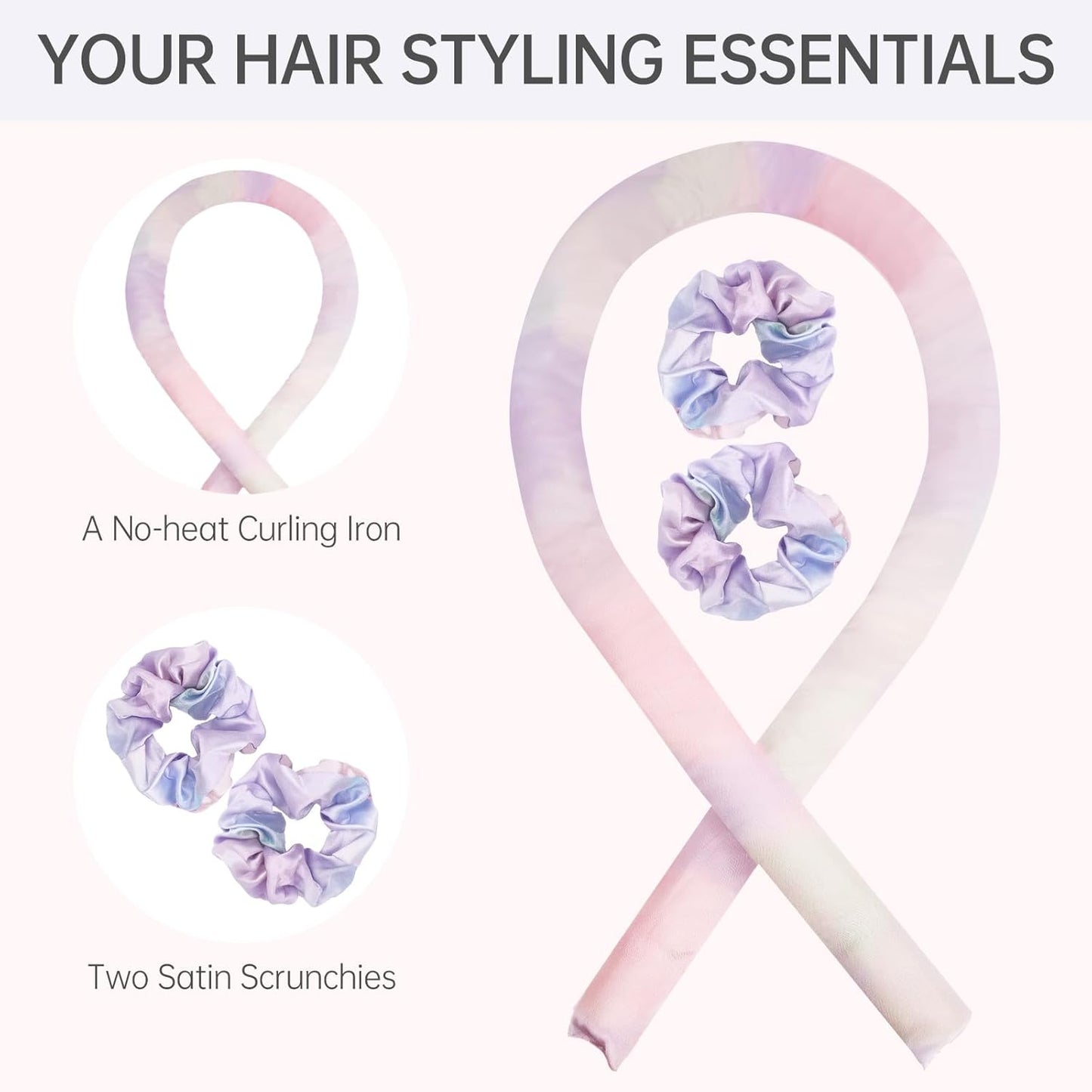 Satin Heatless Hair Curler Set | Heatless Curls Overnight |Hair Curlers to Sleep in | Heatless Curlers and Curling Headband for Soft Curls While Sleeping - Rainbow