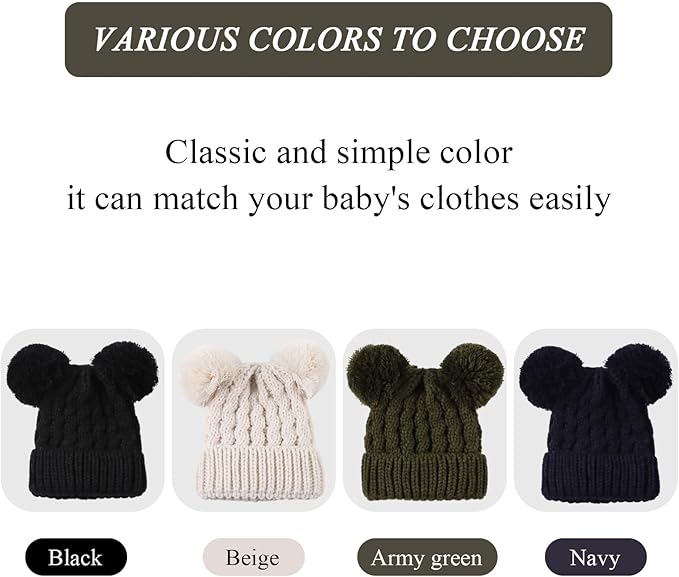 Yuoahcn Baby Girl Beanie Winter Baby Boy Hat with Pom pom Warm Infant Knitted Hats Toddler Kid Beanies