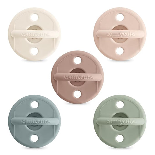 Comfy Cubs Baby Pacifiers, 5 Pack for 0+ Months, Soft Breast-Like Nipple Shape - CPSIA Compliant Silicone Pacifier for Newborns - Girl Pack Baby Essentials - Ideal Newborn Gift Set, Multicolor Neutral