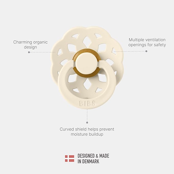 BIBS Boheme Pacifier 4-Pack. BPA Free Dummy Pacifier, Round Nipple. Natural Rubber Latex, Made in Denmark, Size 2 (6-18 Months), Ivory