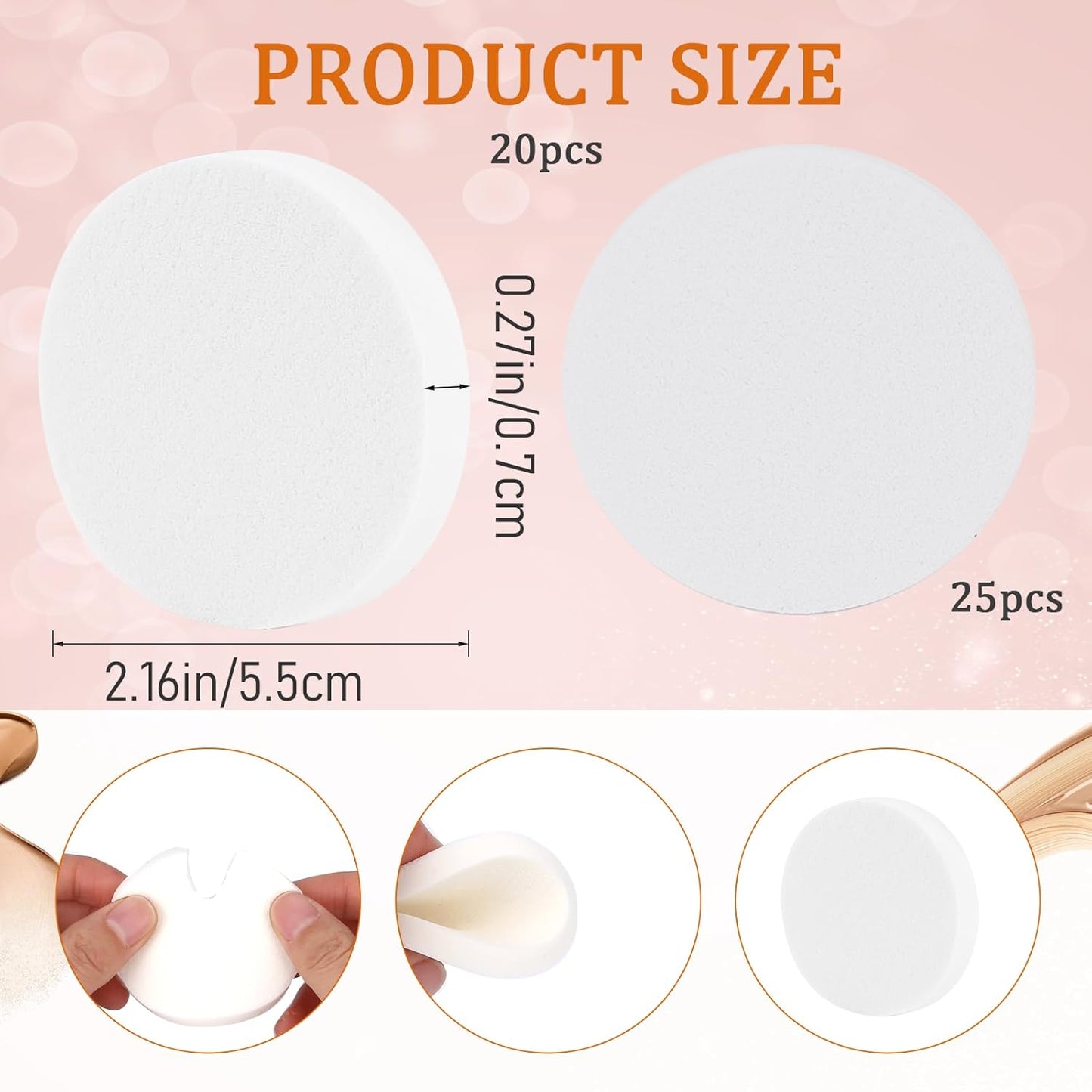 20Pcs White Makeup Sponge Round Make Up Facial Face Soft Sponge Cosmetic Puff Women Lady Beauty Makeup Foundation Powder Puff for All Skin Types Wet and Dry Dual Use