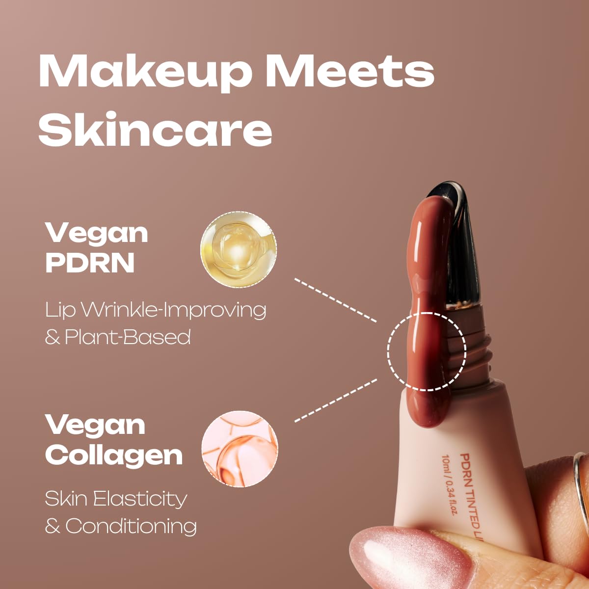 PDRN Tinted Lip Serum – High Gloss Ultra Hydrating Natural Glow, Non-Sticky Volumizing Color Glaze with Long-Lasting Shine, Nourishing Moisturizing Repair for Chapped Lips (0.34 oz) (coconut)