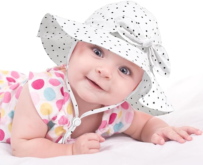 Baby Girl Sun Hat with UPF 50+ Outdoor Adjustable Beach Hat with Wide Brim Bucket Hats