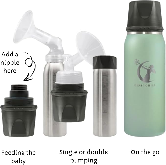 CERES CHILL OG Breastmilk Chiller Bundle with Straw Lid & Infuser – 12–34oz Portable Breast Milk Cooler & 2 Storage Bottles with Universal Pump Adapters – Future’s So Bright White