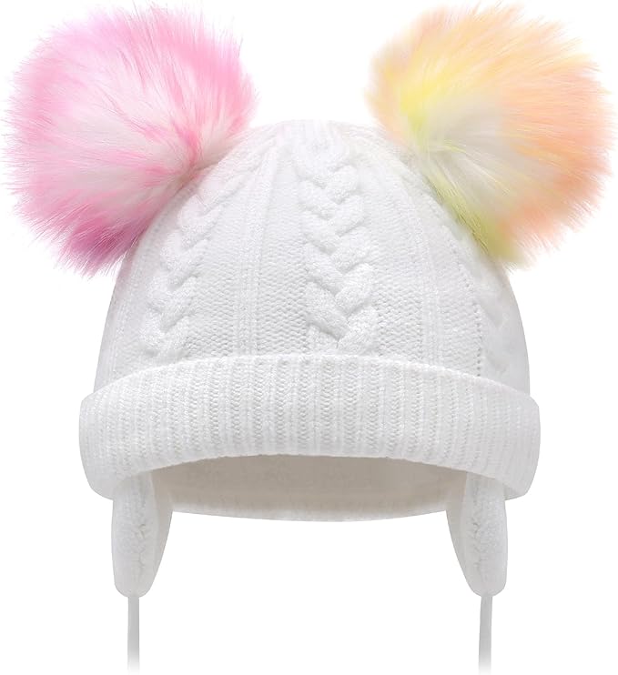 Duoyeree Toddler Winter Hat with Earflap Scarf Hood Thick Warm Kids Skull Cap for Baby Girls Boys