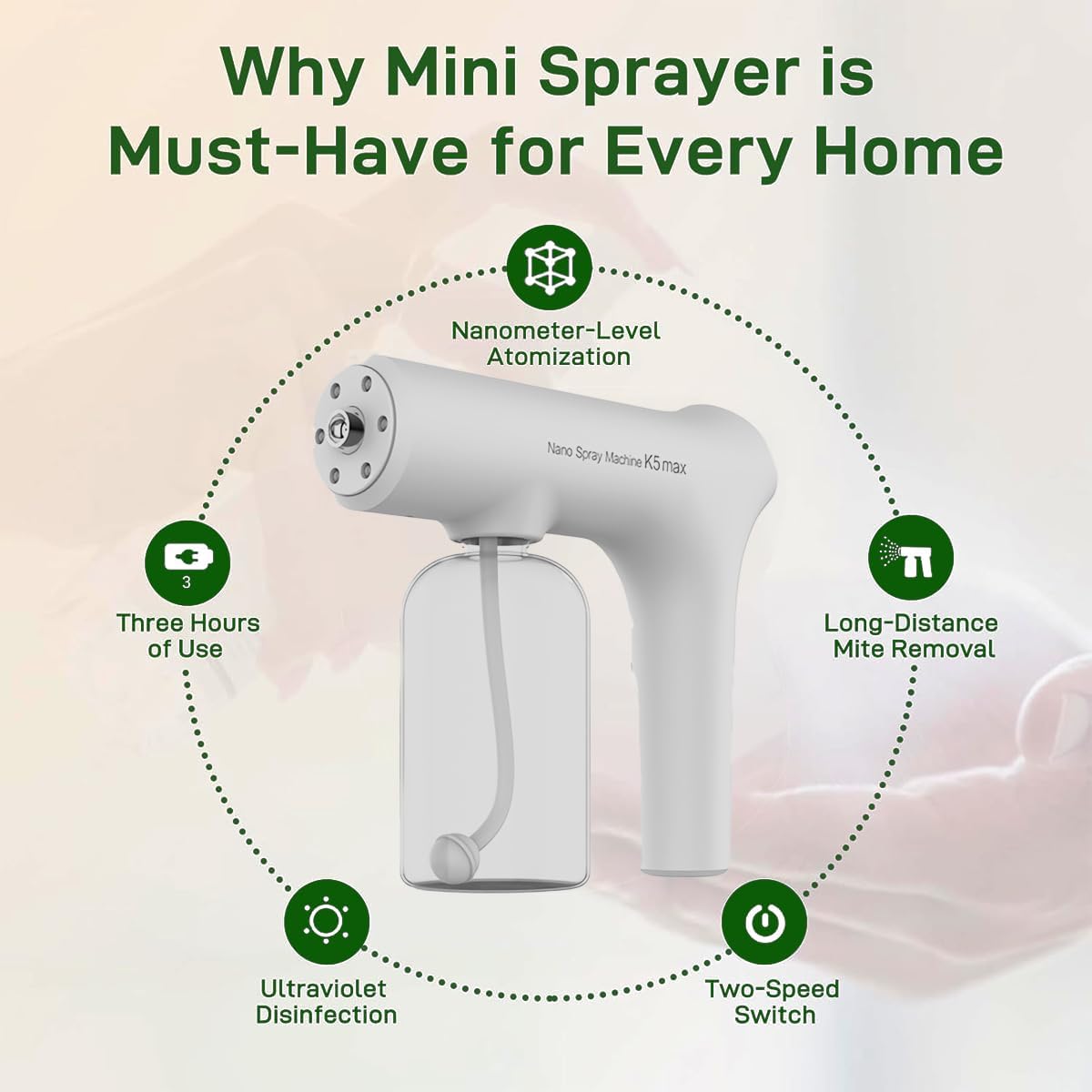 Atomizer Sprayer Rechargeable Nano Mist & Barber Spray Gun– Electrostatic Portable Sprayer with Blue Light for Home, Office & Travel