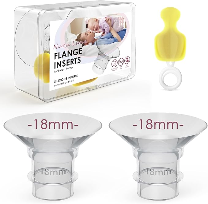 Flange Inserts 18mm for 24mm Flange/Shield, Flange Sizing Kit Silicone Flange Insert, Reduce 24mm Nipple Tunnel Down to 13mm, Breastfeeding Essentials Kit for New Moms, 2PCS