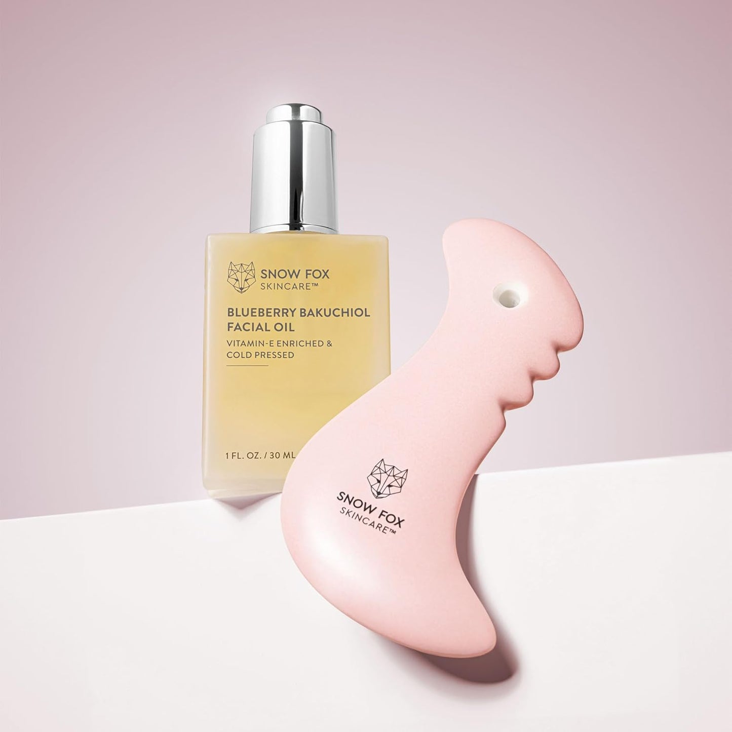 Snow Fox Porcelain Facial Gua Sha Tool | Sculpting Massager for Face Contouring, Lymphatic Drainage & Jawline Shaping | Acupressure Therapy Device | Reflexology Face Care (Blossom Pink)