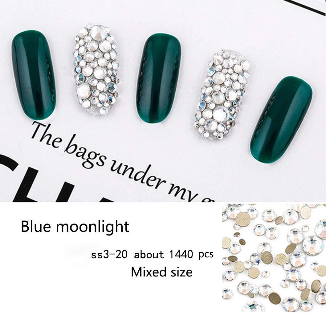Rhinestones flat back gems round DIY decorative Nail Face and apparel accessories ss3-20 mix size(1440pcs blue moonlight)