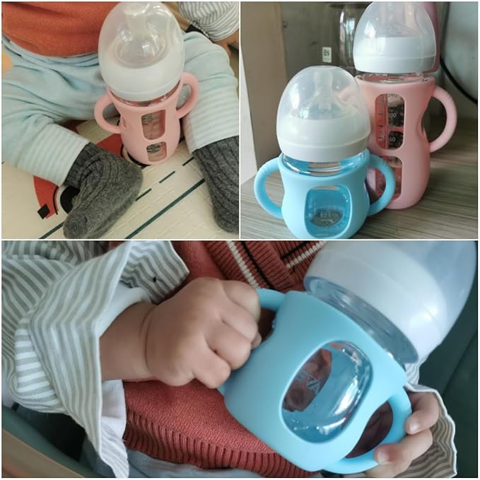 4 Pack Silicone Sleeves for Avent Natural Glass Baby Bottles, Silicone and Easy-Grip Handles for Drop Protection, Compatible with Philips Avent 4/8 OZ Glass Bottle (Milk White, 8 OZ)