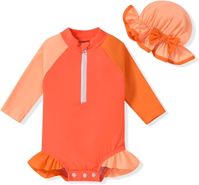 Aalizzwell Baby Girls Long Sleeve One Piece Swimsuit with Hat