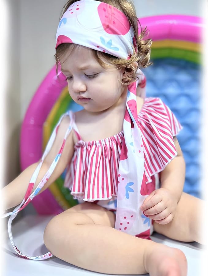 Toddler Baby Girls Ruffles Bikini One Piece Swimsuits Floral Off Shoulder Swimwear Beach Bathing Suit