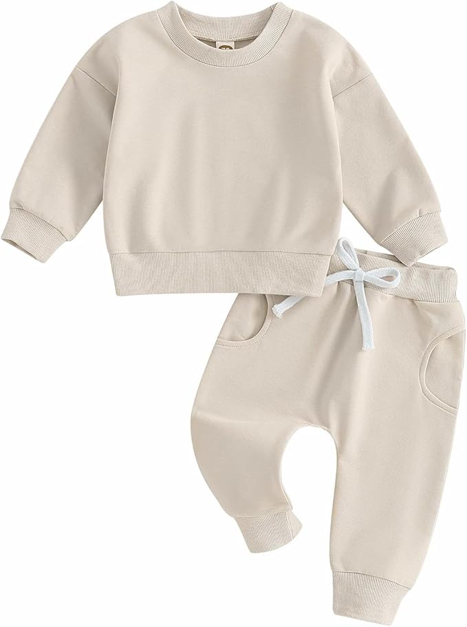 Fernvia Toddler Baby Girl Clothes 3 6 9 12 18 24 Months Fall Outfits Solid Long Sleeve Sweatshirt Tops + Pants Set