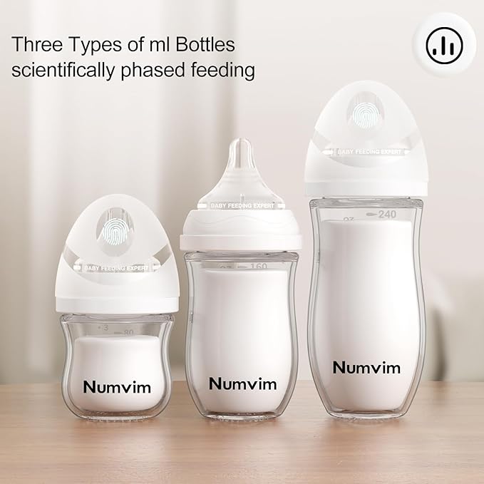 Natural Glass Baby Bottles Gentle & Extra Slow Flow, Newborn Breastfeeding Bottle with Anti Colic Nipple for 0 Months Babies, 3 Packs (White (3 Ounce), 1 Count (Pack of 3))