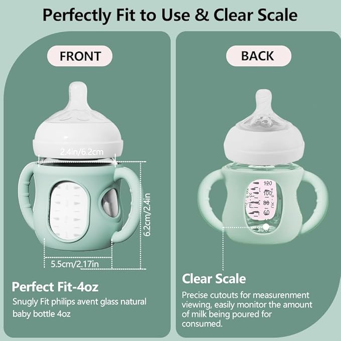 2 Pack Silicone Sleeves for Avent Natural Glass Baby Bottles, Anti Breakage Bottle Holder with Handle, Compatible Philips Avent Glass Natural Bottle 4 oz, Not for Infant Use