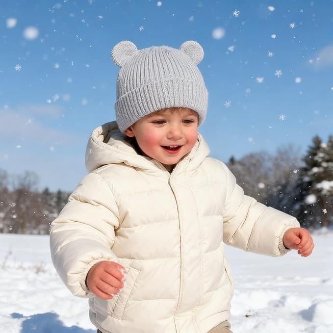 Bear Baby Beanie Knitted Baby Winter Hat Infant Toddler Boys Girls Beanie with Cotton Lining