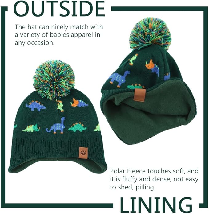 JANGANNSA Knitted Baby Hat Scarf Set Winter Warm Boys Girls Beanie Fleece Lining Toddler Kids Hats with Pompom