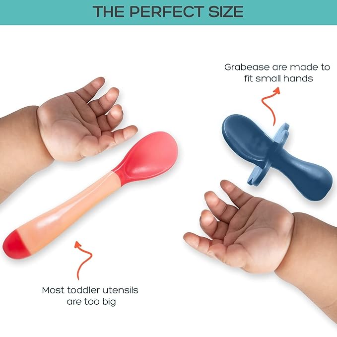 Grabease Baby Feeding Utensils Set - Infant and Baby Fork and Spoon for Ages 1-11 Months, BPAs and Phthalate-Free Cutlery, Plastic, 1 Set, Navy