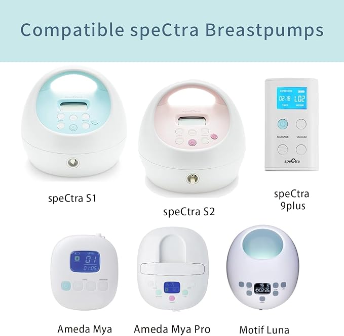 Pump Parts Compatible with Spectra S1/S2/9 Plus, Not Original Accessories, Full Set Replacements Include 20mm Flange, Duckbill Valve, Backflow Protector, Tubing and Bottle