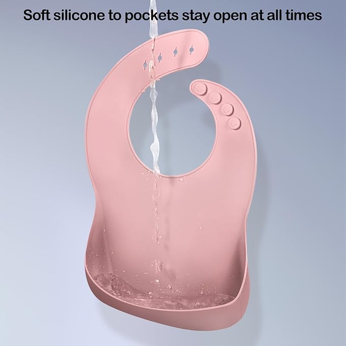 Silicone Bibs for Babies Toddler Set of 3, BPA Free, Soft Adjustable Waterproof Bibs for Feeding Essentials