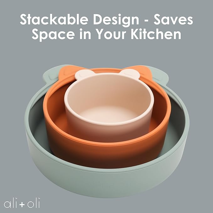 Ali+Oli Children's (3pc) Stackable Snack Bowl Set (Citrus Splash) BPA Free Food-Grade Silicone Bowls for Infant & Toddler