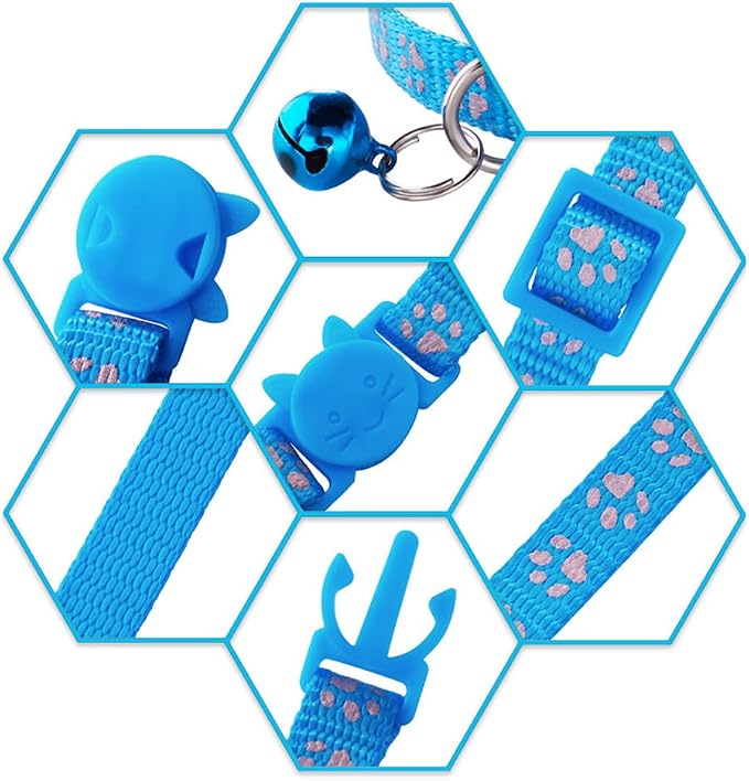 Hot Pink Kitten Collar with Bells, Light Blue Break Away Cat Collar with Bells - Image 7
