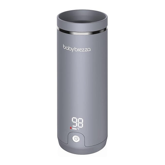 Baby Brezza Portable Warmer – 67% Faster Baby Bottle Warming - Travel Breastmilk and Formula Warmer - Safe, Even Heating - Up to 9oz - No Adapters, Grey