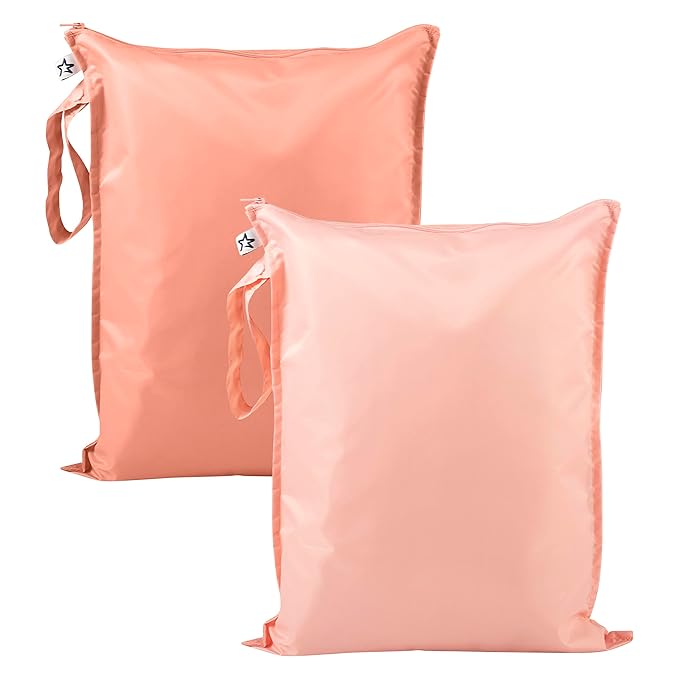 Tiny Twinkle Wet Dry Bag – 2 Pack Reusable Waterproof & Mess Proof Wet Bags for Swimsuits & Travel, Baby Towels & Beach Essentials,a Diaper Bag Must-Have(Peach,Terracotta)