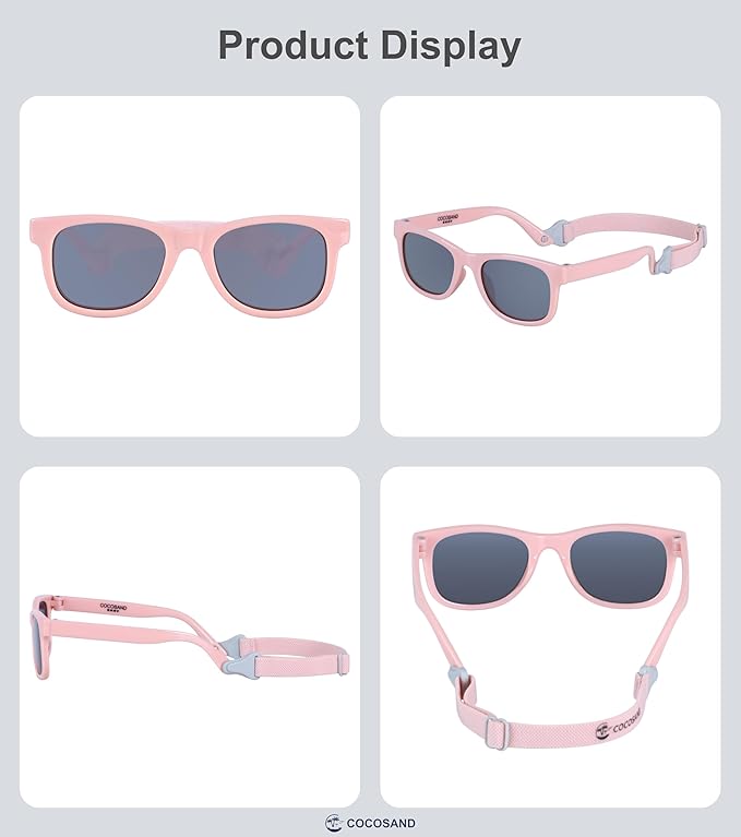 COCOSAND Flexible Baby Sunglasses with Strap Polarized UV Protection for Toddler Infant Newborn Boy Girl Age 0-24 Months