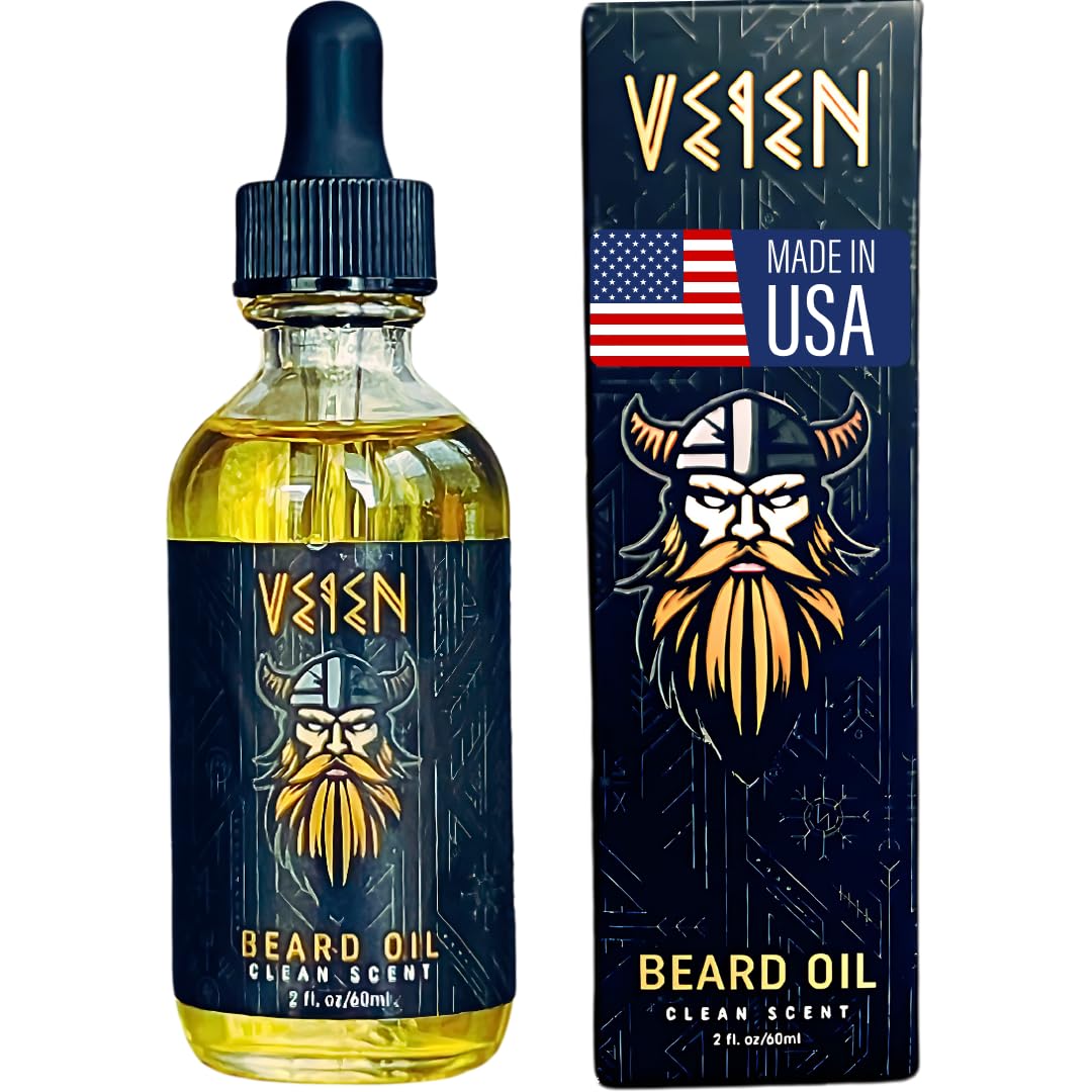 Veien Beard Oil for Men Premium All-Natural 2floz Made in USA for Thicker Darker Fuller Growth Moisturizes Conditions Softens Strengthens Smooths Frizz Hydrates for All Hair & Skin Types Reduces Itch