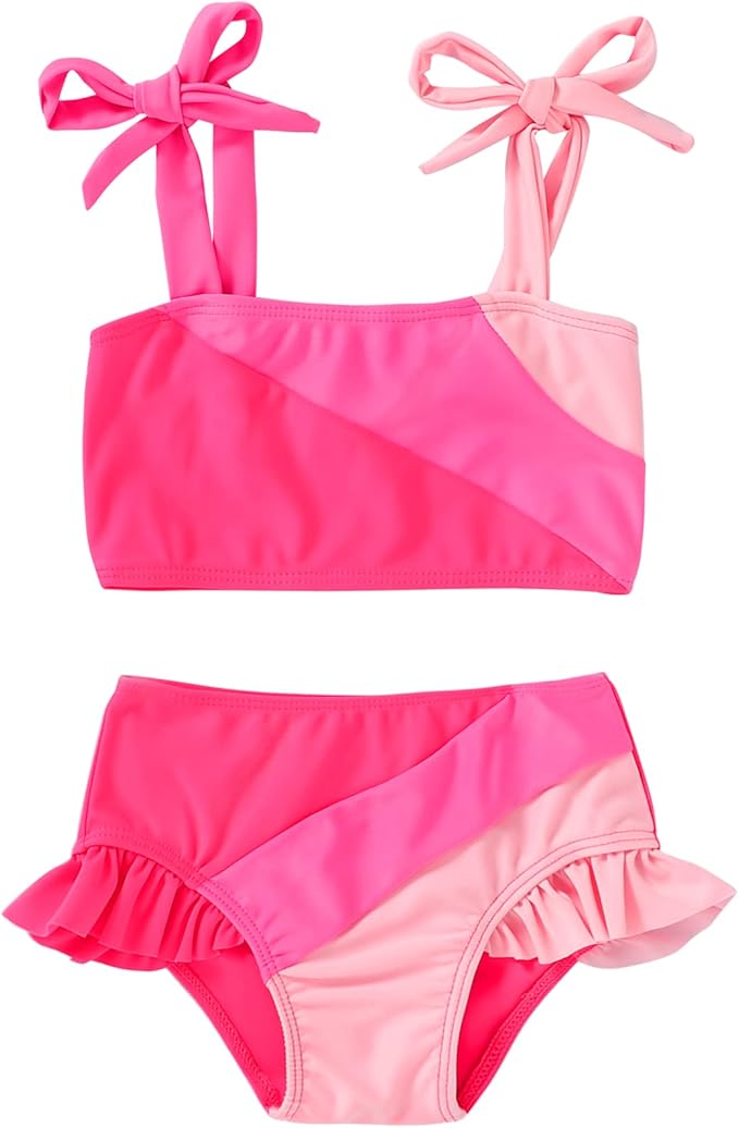 YOUNGER TREE Toddler Girls Two Pieces Swimsuit Color Block Stripe Swimwear Summer Beach Bathing Suit 18M-5T