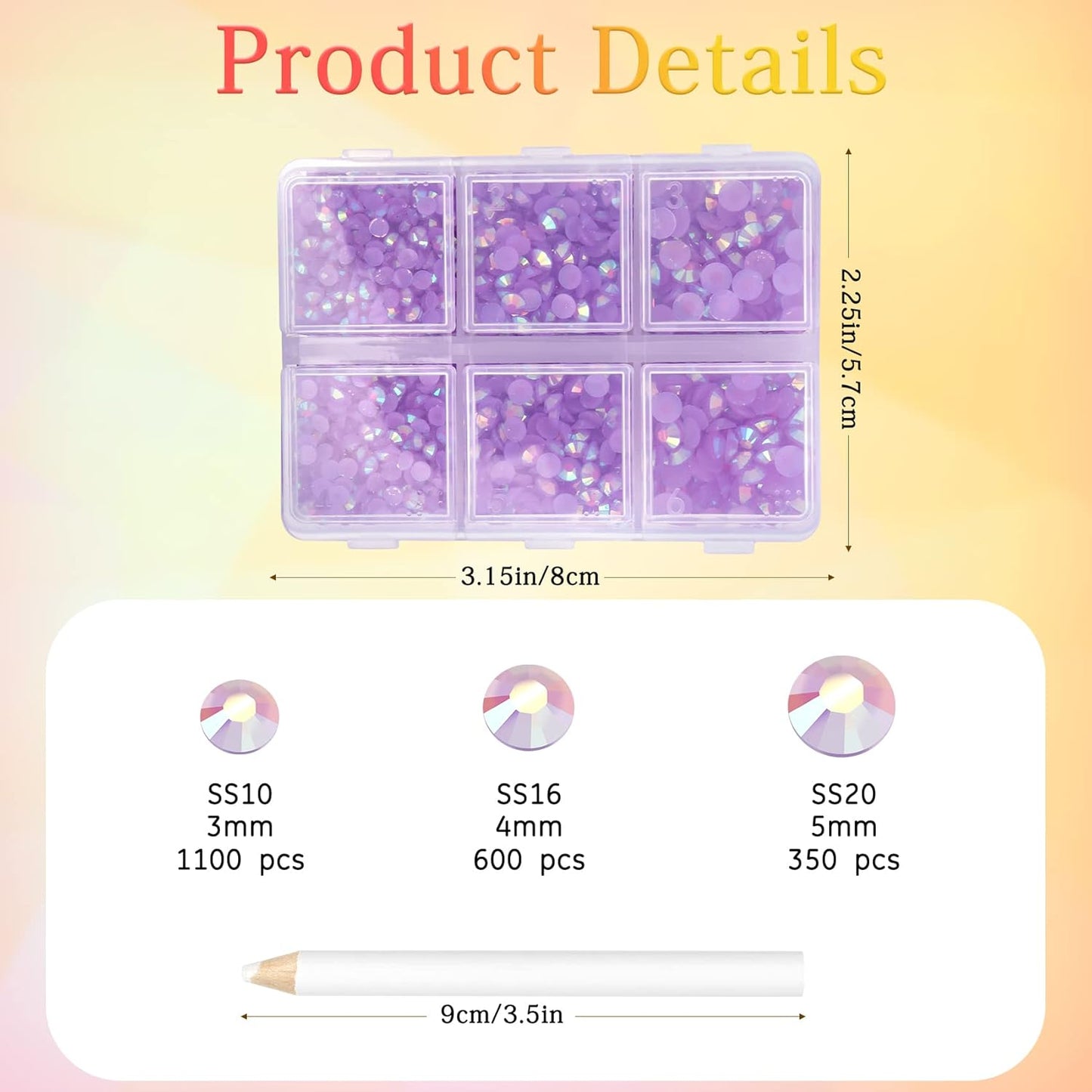 Multi Size 3mm 4mm 5mm Rhinestones Set for Nails Crafts Light Purple Non Hotfix Rhinestones Nail Gems Rhinestone Jelly AB&Round Flat Back Resin Rhinestone for Makeup Clothes Shoes Eyes Bottles