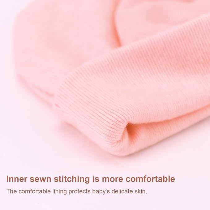 BQUBO Newborn Baby Girls Hats Mittens Set Hospital Hat Beanie Infant Bow Hats Baby Cotton Gloves for 0-6 Months