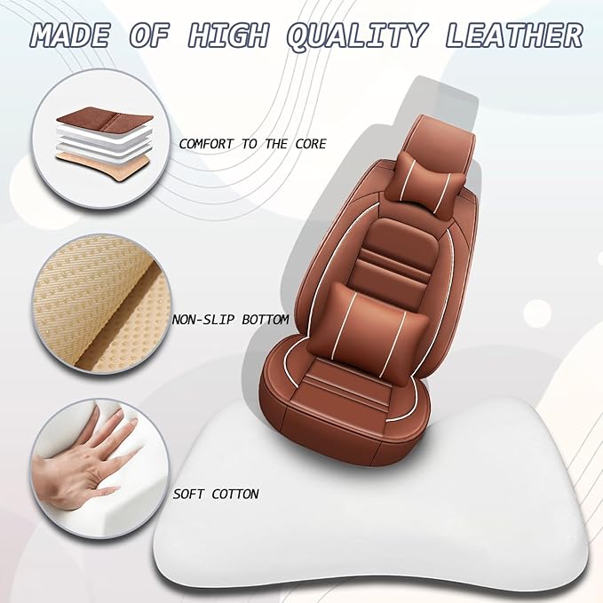 Car Seat Covers for Ford f250 2011-2025 | 5-Seats Seat Covers, Waterproof Seat Protectors, Automotive Seat Covers (Full Set with Pillow,Coffee)