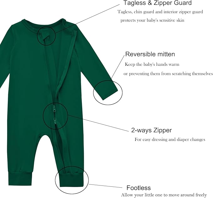Aablexema Baby Footless Pajamas Rayon 3pcs Unisex Infant Zipper Romper with Mitten Cuffs Sleep Play PJs