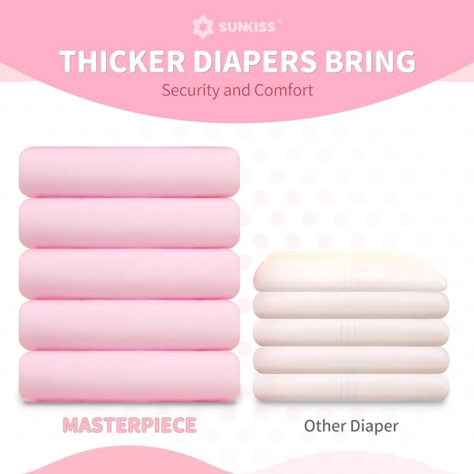 SUNKISS Masterpiece Adult Diapers with Tabs, Unisex Disposable Incontinence Briefs for Women and Men, Odor Control, Pink, Large/XLarge, Previously Large,10 Count
