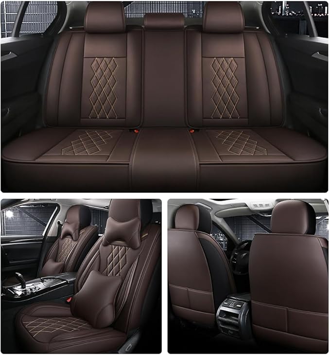 Leather Car Seat Covers for Volkswagen Atlas 2019-2023 Waterproof,Breathable and Non-Slip Napa Leather Car Interior Seat Covers,Comfortable and Durable,Easy to Install(5PCS,Luxury,Coffee)