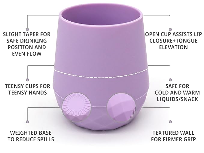 2 Pack Tiny Cup for 4+ Months | Silicone Baby Cups 6-12 Months, Infant Training Open Cup for Baby Led Weaning Supplies, 2oz (Lilac Blush)