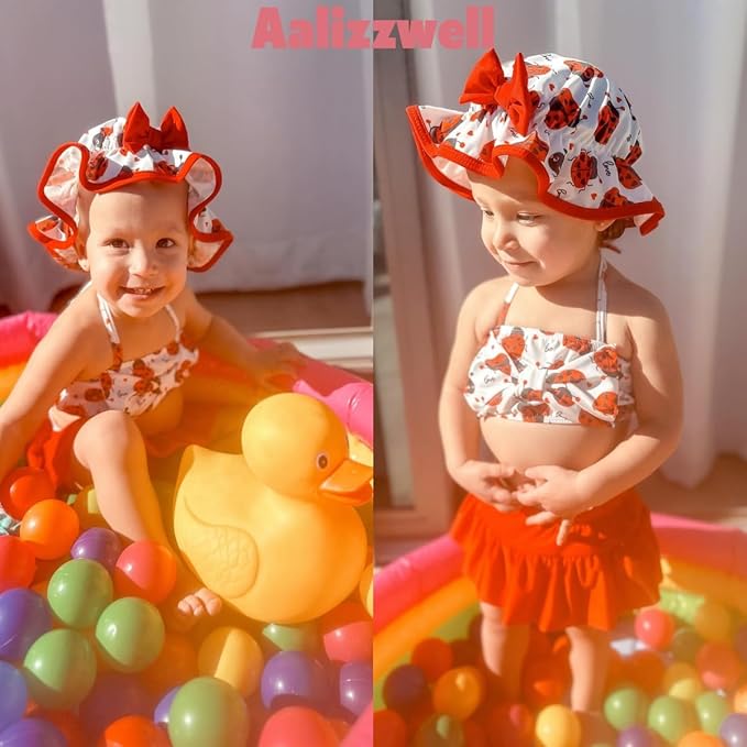 Aalizzwell Baby Girl 2-Piece Bikini Swimsuit with Hat