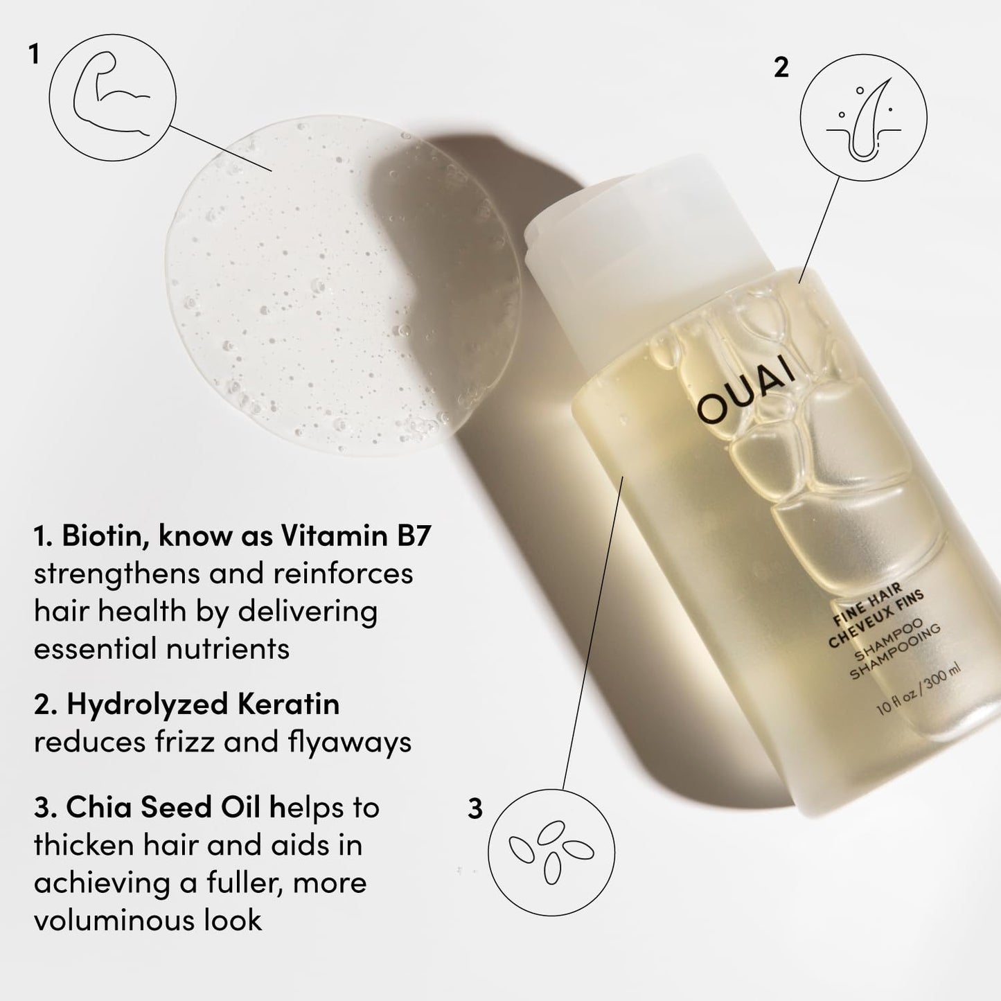 OUAI Fine Hair Shampoo & Conditioner Set, Travel Size - Volumizing Shampoo & Conditioner - With Strengthening Keratin, Biotin & Chia Seed Oil - Sulfate, Paraben & Phthalate Free (3 Oz)