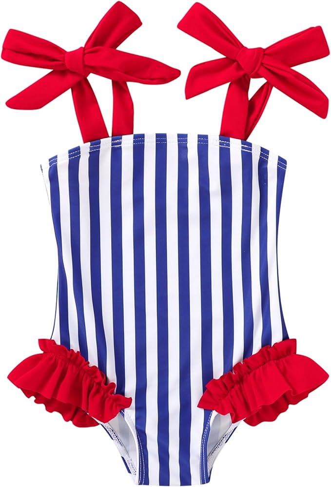 Happy Town Toddler Swimsuit Girl Solid Color Stripe One-Piece Baby Bathing Suits
