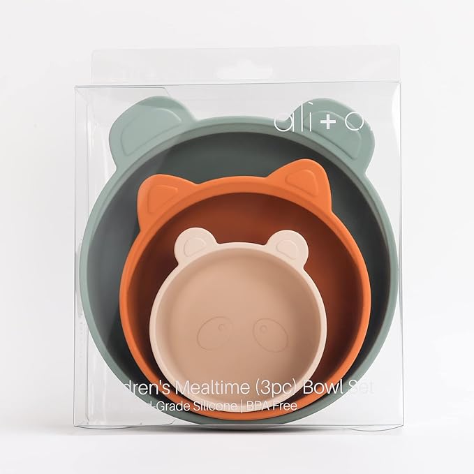 Ali+Oli Children's (3pc) Stackable Snack Bowl Set (Citrus Splash) BPA Free Food-Grade Silicone Bowls for Infant & Toddler