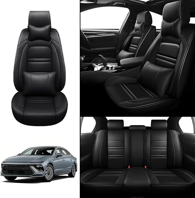 Car Seat Covers for Hyundai Car Sonata 2002-2025 | 5-Seats Seat Covers, Waterproof Seat Protectors, Automotive Seat Covers (Full Set with Pillow,Black)