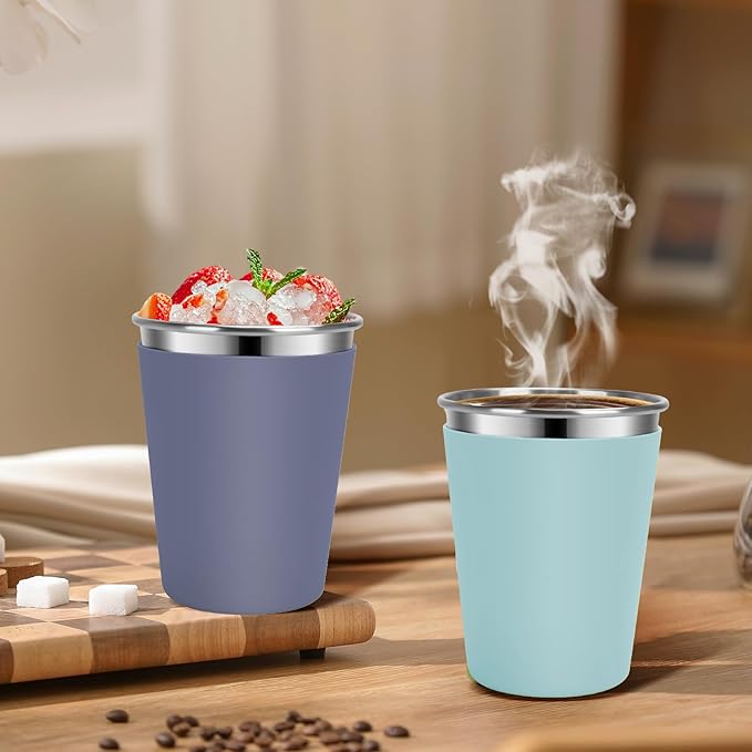 Kids Cups with Straws and Lids Leak Proof, 12oz Sippy Cups for Toddlers 1-3, Spill Proof Cup Stainless Steel Kids Cups with Lids for Home School, Outdoor, 6 Pack
